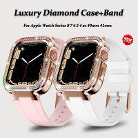 เคสเพชรสุดหรู + สายนาฬิกา Apple ซีรีส์8 7 41Mm สำหรับ IWatch 6 /Se/ 5/4 40Mm 41MM สายซิลิโคนชุดคิทดัดแปลงสำหรับผู้หญิง