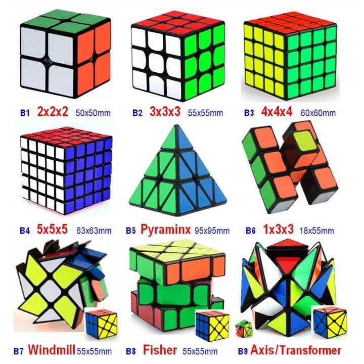 2x2, 3x3, 4x4, 5x5, Pyraminx, 1x3x3, Windmill, Fisher, Axis Black with ...