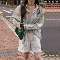 COD?SFB12583?เสื้อเชิ้ตมัดย้อมแขนยาวคอปกผู้หญิง oversize เสื้อแฟชั่นเกาหลีย้อนยุค ผ้าไม่ติดตัว ใส่สบาย