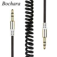 Bochara Gold Plated Elastic Coiled Spring 3.5mm Stereo Audio Aux Retractable Cable Male to Male For Speakers Headset Cables