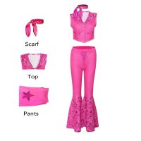 Cosplay Movie&amp;Tv 2023 Margot Robbies Barbie Costume Sets Hot Starry Pink Top &amp; Pants For Women Ladies Halloween Dress Up Party