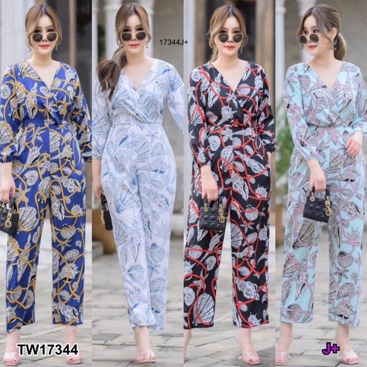 tw17344-jumpsuit-สาวอวบ-จั้มสูทขายาวพิมลาย