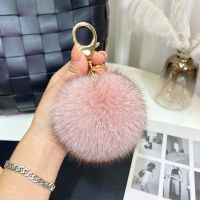 9cm Luxury Fluffy Real Fox Fur Ball PomPom Genuine Fur Keychain Metal Ring Pendant Bag Charm For Women F314