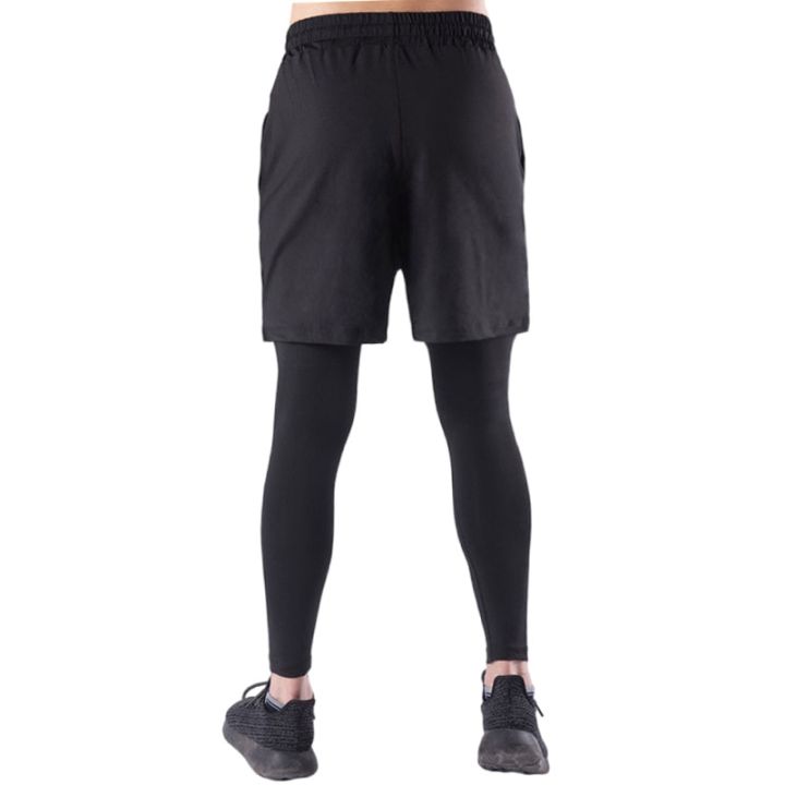 กางเกง2in1ขาสั้นสำหรับผู้ชาย-กางเกงแบบรัดไลคร่าสำหรับใส่วิ่งสองชั้นเทรนนิ่งและชุดออกกำลังกาย