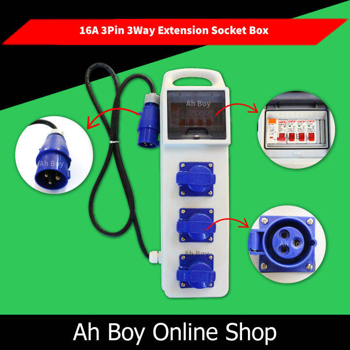 16A 3Pin 3Way IP66 Portable Industrial Plug & Socket Combination Box