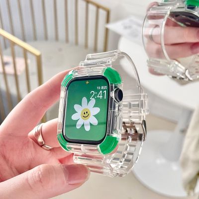 เคส + สายนาฬิกาใสสำหรับ Apple Watch Series 8 7 6 SE 5 4 3สร้อยข้อมือโปร่งใสสำหรับ Iwatch 41Mm 45Mm 42Mm 38Mm 40Mm 44Mm CarterFa