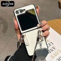 AUOVIEE เคสโทรศัพท์แบบสร้อยข้อมือหรูหราแบบเกาหลีเรียบง่ายหรูหราแบบกระจกรูปหัวใจระดับอาวุโสสำหรับ Samsung Z ฝาพับ5 4 3 Z Flip5ฝาหลังมีฝาพับ4กันกระแทก Zflip5