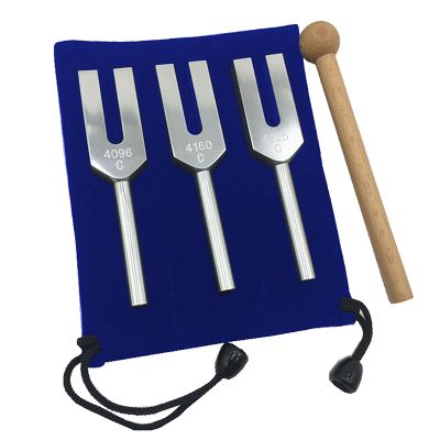 Tuning Forks Set 4096 Hz 4160 Hz 4225 Hz Tuning Forks Set Tuning Fork with Wooden Hammers and Cloth Bag Silver Accessories Style 1