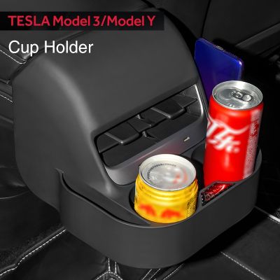 ❡ For Tesla Model 3 Model Y 2023 Accessories Rear Seat Air Vent Car Cup Holder Drink Bottle Organizer Multi Function Holders New
