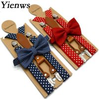 【YF】℗  Yienws Dot Bow Tie Suspenders for Men 4 Clip Leather Suspensorio Adult Bowtie Braces Trousers YiA119