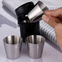 4 Pcs/Set Polished 70 Ml Mini Stainless Steel Shot Glass Cup Drinking Wine Glasses With Leather Cover Bag For Camping Travel