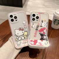 การ์ตูนน่ารัก Hello Kitty My Melody Kuromi Pochacco พร้อมขาตั้งแบบพับได้ที่มองไม่เห็นเคสโทรศัพท์สำหรับ iPhone 14 Pro Max 14 Pro 14 Plus กันกระแทกโทรศัพท์มือถือนุ่มฝาหลังสำหรับ iPhone 13 Pro Max เคสโทรศัพท์สำหรับ12 11 XR เคสป้องกัน XS X