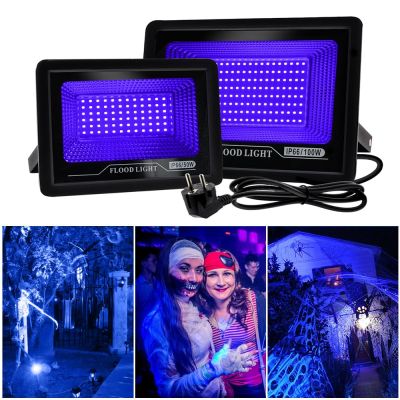 50W 100W LED UV Floodlight AC 220V Halloween Party Ambient Light 395nm 400nm IP66 Waterproof Ultraviolet Fluorescent Stage Lamp Rechargeable Flashligh