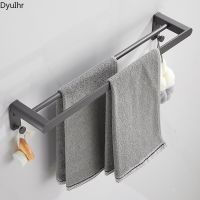 Gray space aluminum towel rack towel bar double-bar toilet hanging rod bathroom pendant double-layer towel rack rack DyuIhr