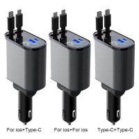 4 In 1 USB Car Fast Charger Super Fast Charge Type C สำหรับ Apple USB Charger Socket Digital แสดงผลอะแดปเตอร์ที่จุด86W