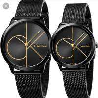 Calvin Klein Minimal SWISS ETA สแตนเลสสีดำผู้ชายผู้หญิงสุภาพสตรีนาฬิกาคู่รัก Jam Tangan Lelaki Perempuan Wanita K3M214X1 K3M224X1สำหรับผู้ชายผู้หญิง