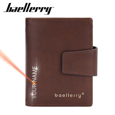 Baellerry New RFID Men Wallets Name Engraving Simple Short Card Holder Retro Male Wallet Photo Holder Men Purse Popup Card Clips