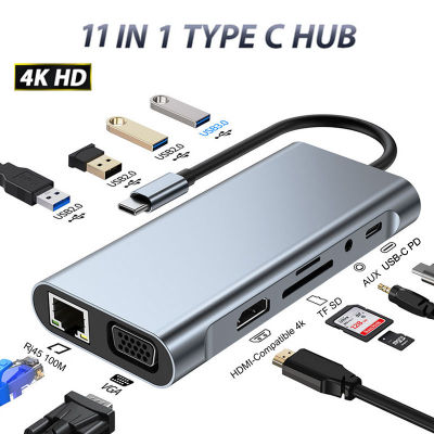 OTG Thunderbolt 3 USB C Hub with HDMI-Compatible 4K Rj45 VGA Adapter with Hub 3.02.0 TF SD Reader PD AUX for ProAir M1