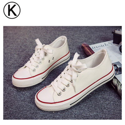 K&amp;K รองเท้า รองเท้าผ้าใบ รองเท้าสไตล์ convers รองเท้าผ้าใบผู้หญิง รองเท้าผ้าใบชาย No.A001 - (สีขาว)