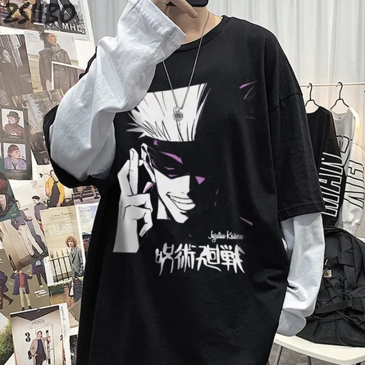 Anime Jujutsu Kaisen Gojo Satoru Fake Two Piece tshirt Male Yuji Itadori  Printed Unisex T shirt Long Sleeve Men's T-shirt Casual over sized t shirt  | Lazada PH