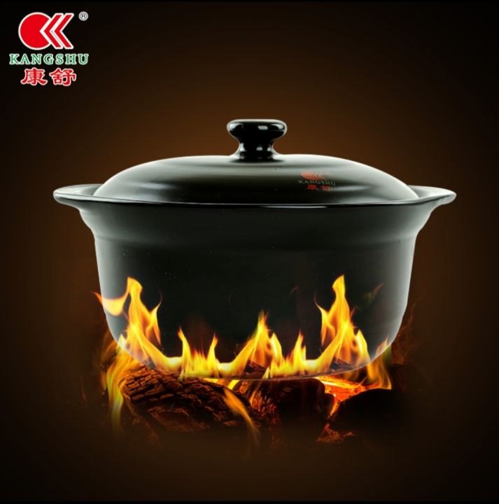 Kangshu Ceramic Pot Black (康舒砂锅炖汤陶瓷煲耐高温煮粥明火沙锅煲仔饭焖烧家用炖锅石锅) | Lazada