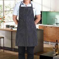 Adjustable Adult Black Stripe Bib Apron With 2 Pockets Chef Waiter Kitchen Cook  Unisex Canvas Workapron Pub Salon Cafe Tool Bag Aprons