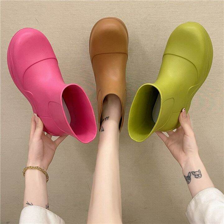 ultralight-eva-กันน้ำผู้หญิง-rainboots-slip-on-หนา-big-toe-แฟชั่นสุภาพสตรีรองเท้าฝน-solid-girls-แพลตฟอร์มข้อเท้า-boots