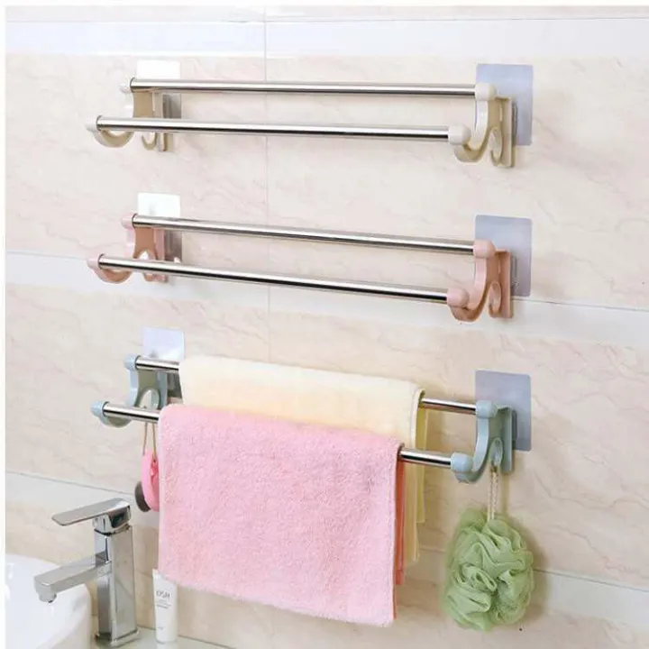 Hand Towel Bar Bathroom Holder Wall Mount Stainless Steel Double Rack Self Adhesive Easy Install Lazada Ph - Best Place To Put Towel Bar In Bathroom