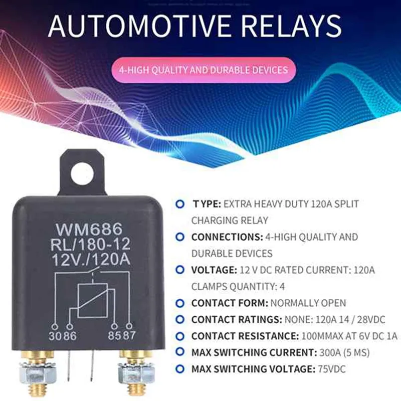 50PCS Black Relay Starter Relay DC 12V 100A 4-Pin WM686 Normal Open Car  Starter Relay for Control Battery ON/OFF