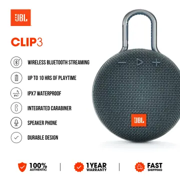 JBL CLIP 3 Black Built-In Carabiner IPX7 Waterproof Portable Bluetooth  Speaker