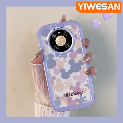 เคส Chenyyyka สำหรับ Huawei Mate 40 Pro เคสการ์ตูนน่ารักสีม่วงชมพูมิกกี้เมาส์สีสันสดใสขอบเคสโทรศัพท์โปร่งใสเลนส์กล้องถ่ายรูปสัตว์ประหลาดตัวเล็กเคสกันกระแทกกันกระแทก