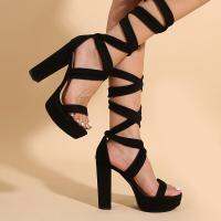 ¤✆ Women Lace Up Chunky Heel Summer Open Toe Strappy Block Heel Sandals Night Club Party Pumps Shoe Tie Up Platform Slippers