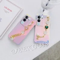 เคสใหม่สำหรับ VIVO V29 V27 V27e Y78 Y27 Y02A Y02T 5G 4G 2023เคสนิ่มสีม่วงพร้อมเคสโทรศัพท์โซ่เพชรน่ารัก VIVOV29 VIVOY27