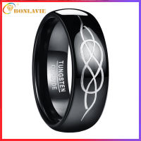 BONLAVIE Mens 8mm Black Domed  Wedding Band Tungsten Carbide Promise Ring High Polished Size 7-12