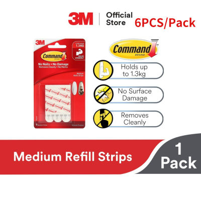 3M Command Wall Adhesive Medium Refill Strips - Damage Free Removable Multipurpose Strips (Holds up to 1kg) [6pcs/pck]