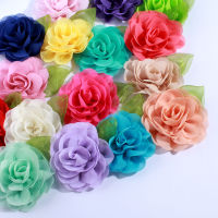 【Cw】10PCS 8.5CM Fashion Chiffon Fabric Flower With Green Leaf For Wedding Dress Decoration Artificial Flowers For Wedding Invitation ！