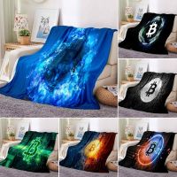 New Style Bitcoin Flannel Throw Blanket Cartoon Printed for Bed Sofa Couch Living Room Blanket Lightweight Super Soft King Queen Full Size