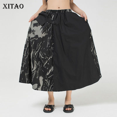 XITAO Skirt Women Fashion Print Pleated Skirt