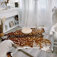 Sika Deer Skin Area Floor Rug Imitation Animal Skin Pelt Shape Handmade Velvet Imitation Leather Carpert