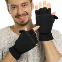 【CW】 1Pair Gloves Fingerless Convertible Thermal Mittens Windproof Insulated Polar Fleece Warm for Men and Workout