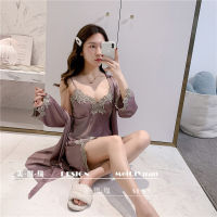 Ao Dai Pure Desire Sexy Sleepwear ผู้หญิง 2021 ใหม่สไตล์ร้อนบ้านส่วนตัวน้ำแข็งสลิง Sleepwear ฤดูใบไม้ร่วงชุด Sleepwear สำหรับผู้หญิง