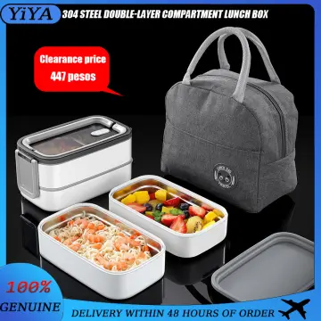 1pc Stainless Steel Insulated Lunch Box With Double Layer Compartments,  Creative Bento Box For Adults And Students, Portable Food Container