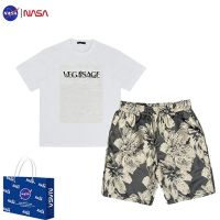 【July hot】 NASA joint 2023 summer trendy brand rose print casual suit mens short-sleeved two-piece set