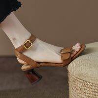 23 summer new thick-heeled retro en-toed s womens summer one-word -mat high-heeled womens shoes -GGX23722☂☍┅