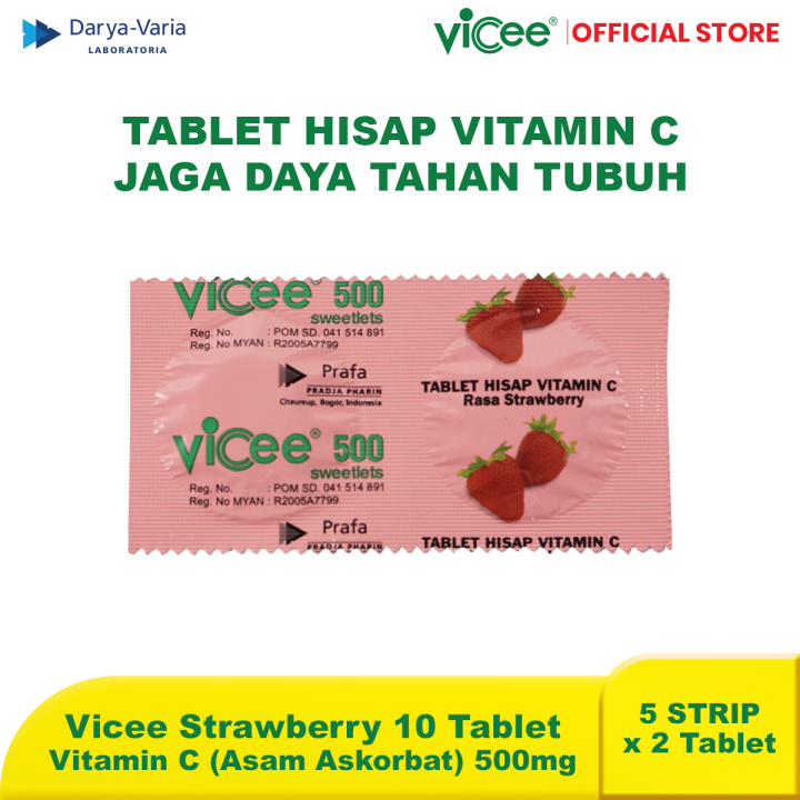 Vicee Strawberry Vitamin C Isi Tablet Hisap Strips X Tablet