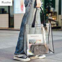 RUOHE กระเป๋าใส่เครื่องสำอางกระเป๋าใส่เครื่องสำอางค์กระเป๋าเข้าห้องน้ำกันน้ำ,กระเป๋าใส่เครื่องสำอางกระเป๋ากระเป๋า PVC ใสกระเป๋าชายหาดกันน้ำกระเป๋าเก็บของ