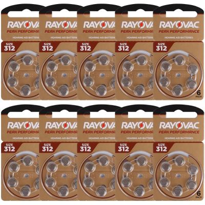 แบตเตอรี่เครื่องช่วยฟังจุดสูงสุด RAYOVAC 60ชิ้น (10ใบ) A312 312A ZA312 312 S312 PR41 60ชิ้นแบตเตอรี่เครื่องช่วยฟังสังกะสีอากาศ A312 312