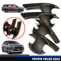 เบ้ารองมือเปิดประตู เบ้าหลุมกันรอย ถ้วยรองมือเปิด รุ่น โตโยต้า เวลอส TOYOTA VELOZ ปี 2022 สีดำด้าน มีโลโก้ จำนวน 4 ชิ้น