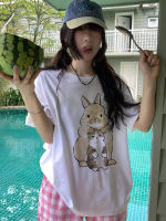 KUMIKUMI กระต่ายน่ารักพิมพ์เสื้อยืดแขนสั้นสบาย ๆ T0120