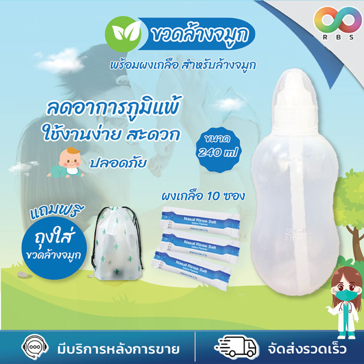 ใหม่-rbs-ล้างจมูก-ขวดล้างจมูก-จุกล้างจมูก-พร้อมผงเกลือสำหรับ-ล้างจมูก-ล้างจมูกเด็กและผู้ใหญ่-ขนาด-240-ml-ฟรีถุง